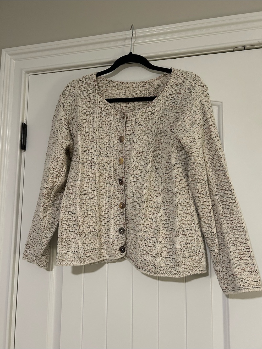 Cotton Multicolor Cream Mother of Pearl Button Front Ribbed Cardigan - Picture 2 of 4